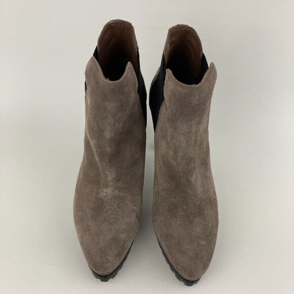 NWT All Saints Studded Sarris Suede Ankle Booties Size 6 Taupe Heels Almond Toe - Picture 3 of 11